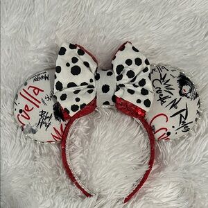 Polka Dot Mouse Ears Headband with Red Sequin Bow